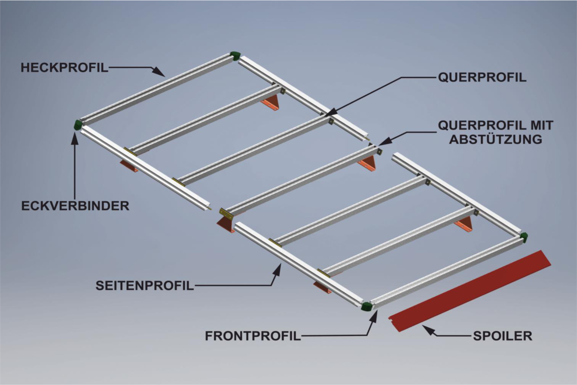 Aluminium-Dachträger modular aufgebaut